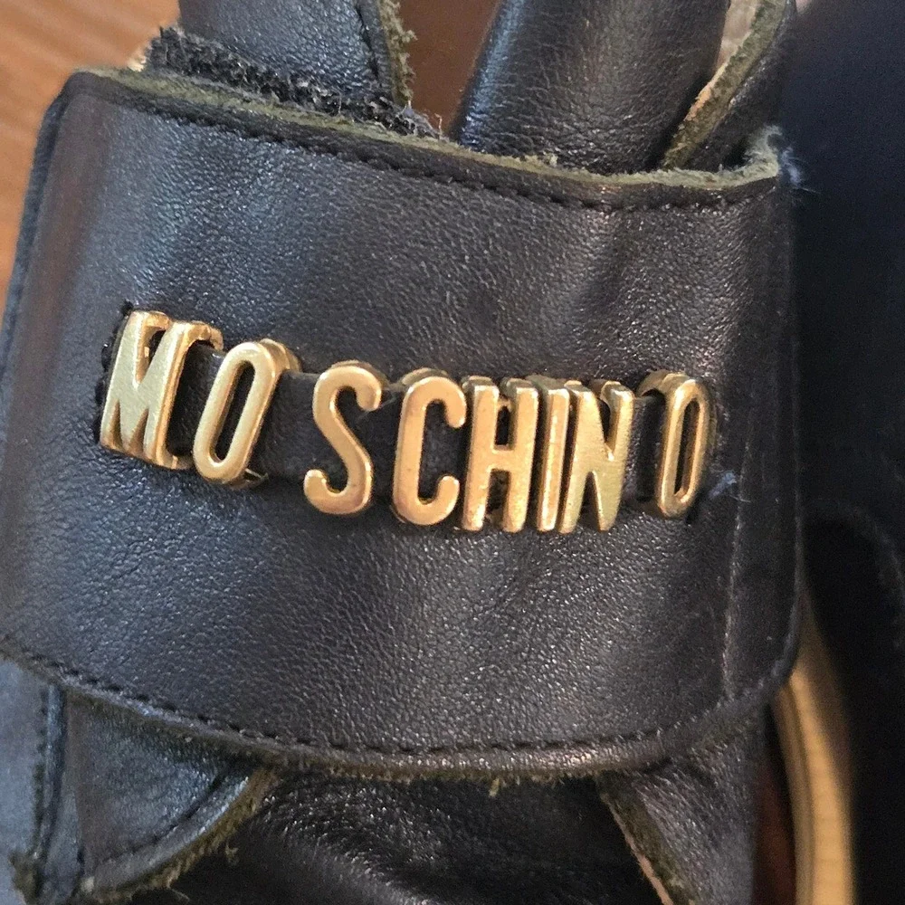 Love Moschino Kids Navy Leather Logo Strap HighTop Sneaker Shoes EU28 Made Italy